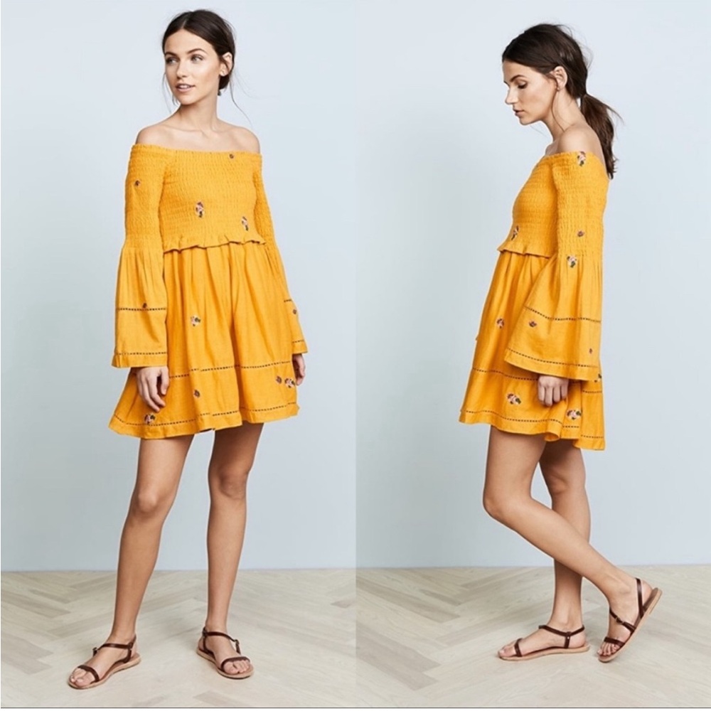 Free People Counting Daisys Yellow Off The Shoulder Dress festival fairy boho